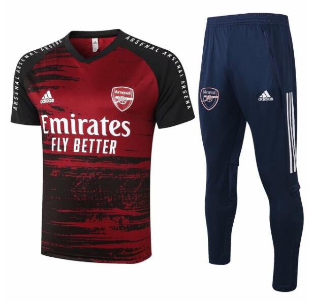 Arsenal Red Black Short Sleeve Training Kits Shirt with Pants 2020/21